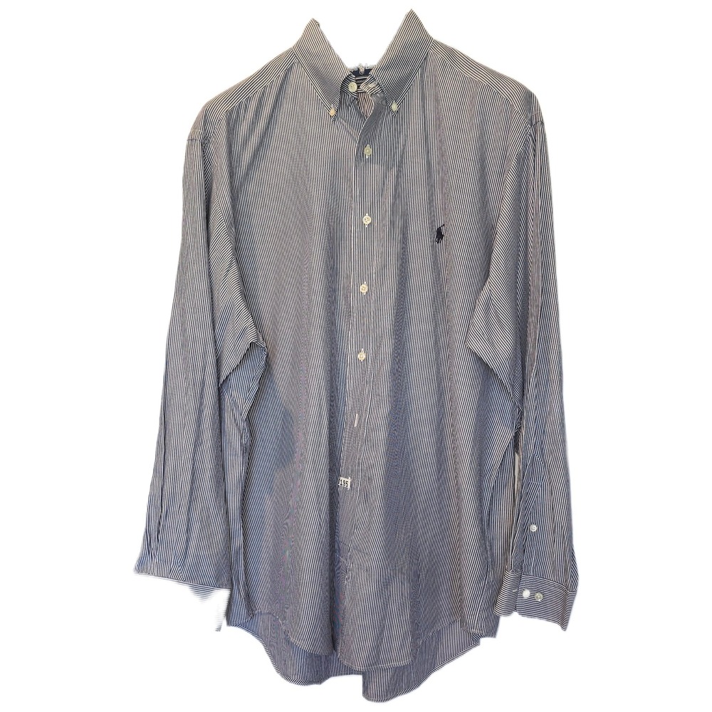 Ralph Lauren Yarmouth Mens 16.5 34/35 Blue White Pinstripe Button Down Shirt